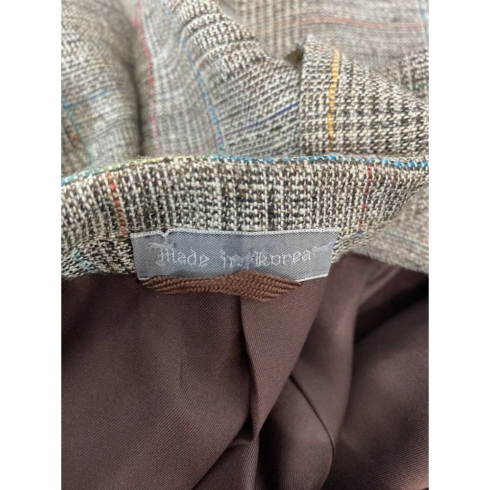 VTG Bilari Hand Tailored Brown Multicolor Fleck Overcheck Silk Jacket Blazer 42R